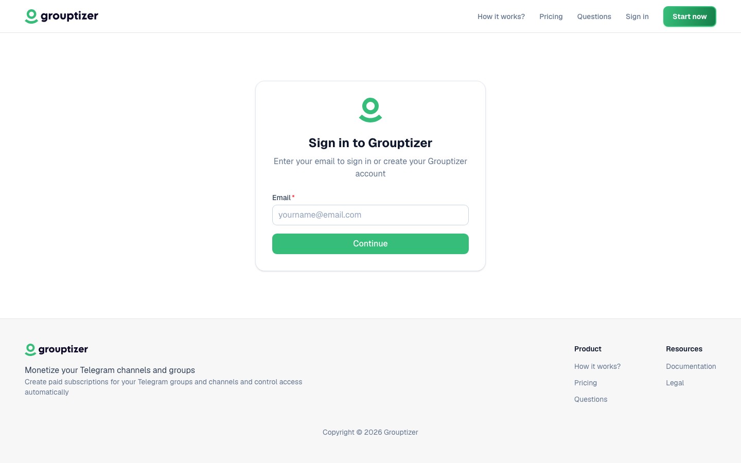 Login screen