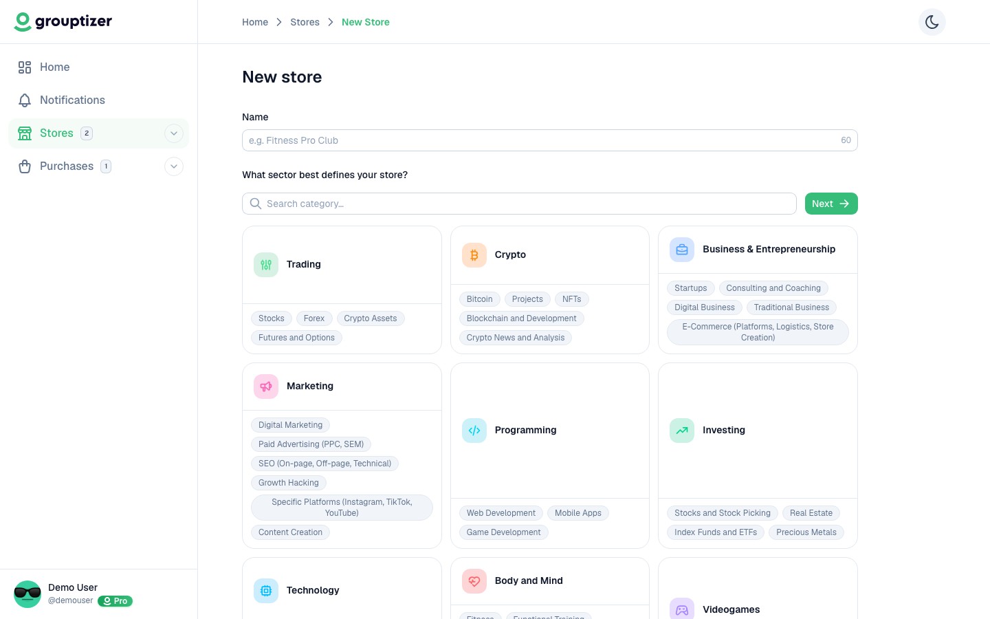 Create store wizard — step 1