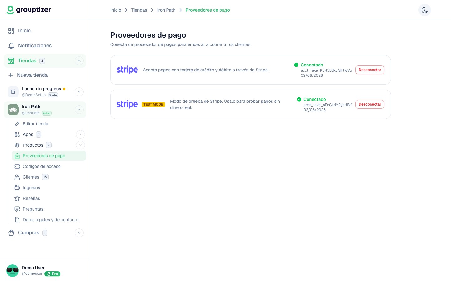 Proveedores de pago con Stripe conectado
